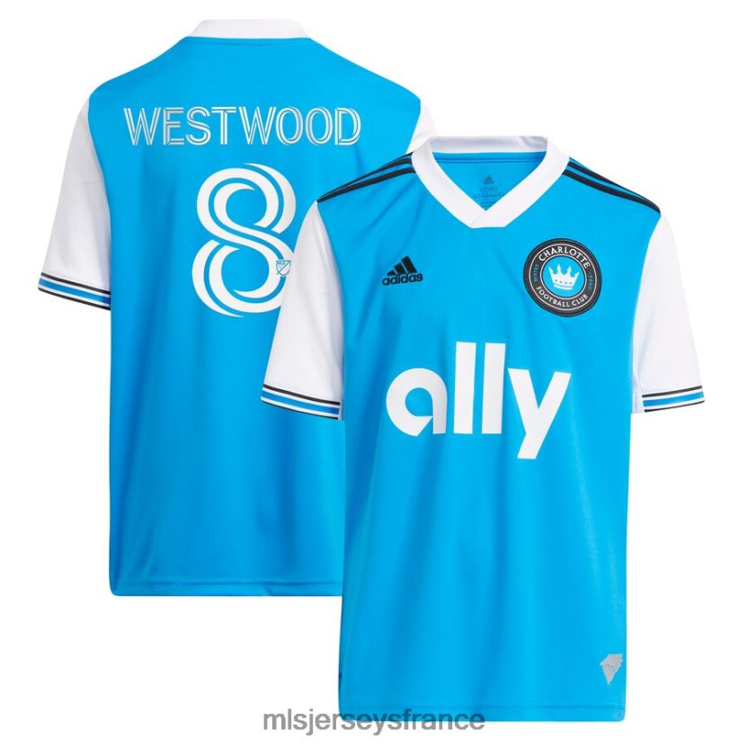 Jersey charlotte fc ashley westwood adidas bleu 2023 nouveau maillot de joueur réplique enfants MLS Jerseys 8664VV1160