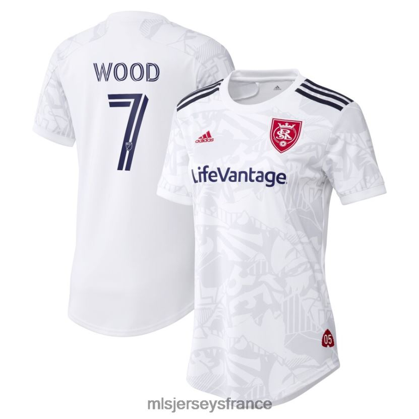 Jersey Real Salt Lake Bobby Wood adidas blanc 2021 kit secondaire du supporter réplique maillot de joueur femmes MLS Jerseys 8664VV1374