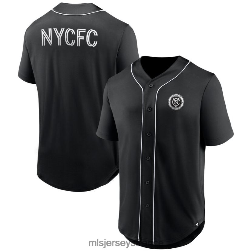 Jersey Maillot boutonné de baseball noir de marque fanatiques du New York City FC de troisième période Hommes MLS Jerseys 8664VV141