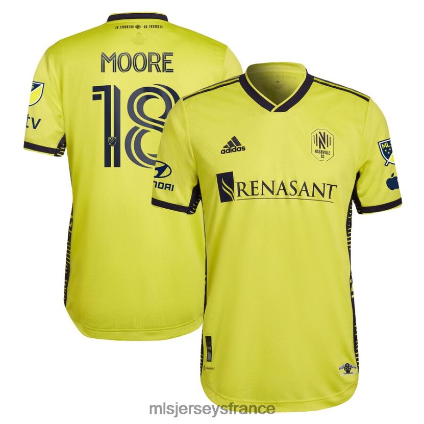 Jersey nashville sc shaq moore adidas jaune 2023 le kit de retour maillot de joueur authentique Hommes MLS Jerseys 8664VV1169